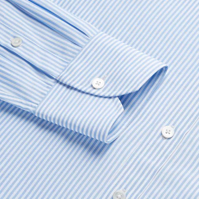 Pale Blue & White Tailored Fit Core Poplin Bengal Stripe Formal Shirt