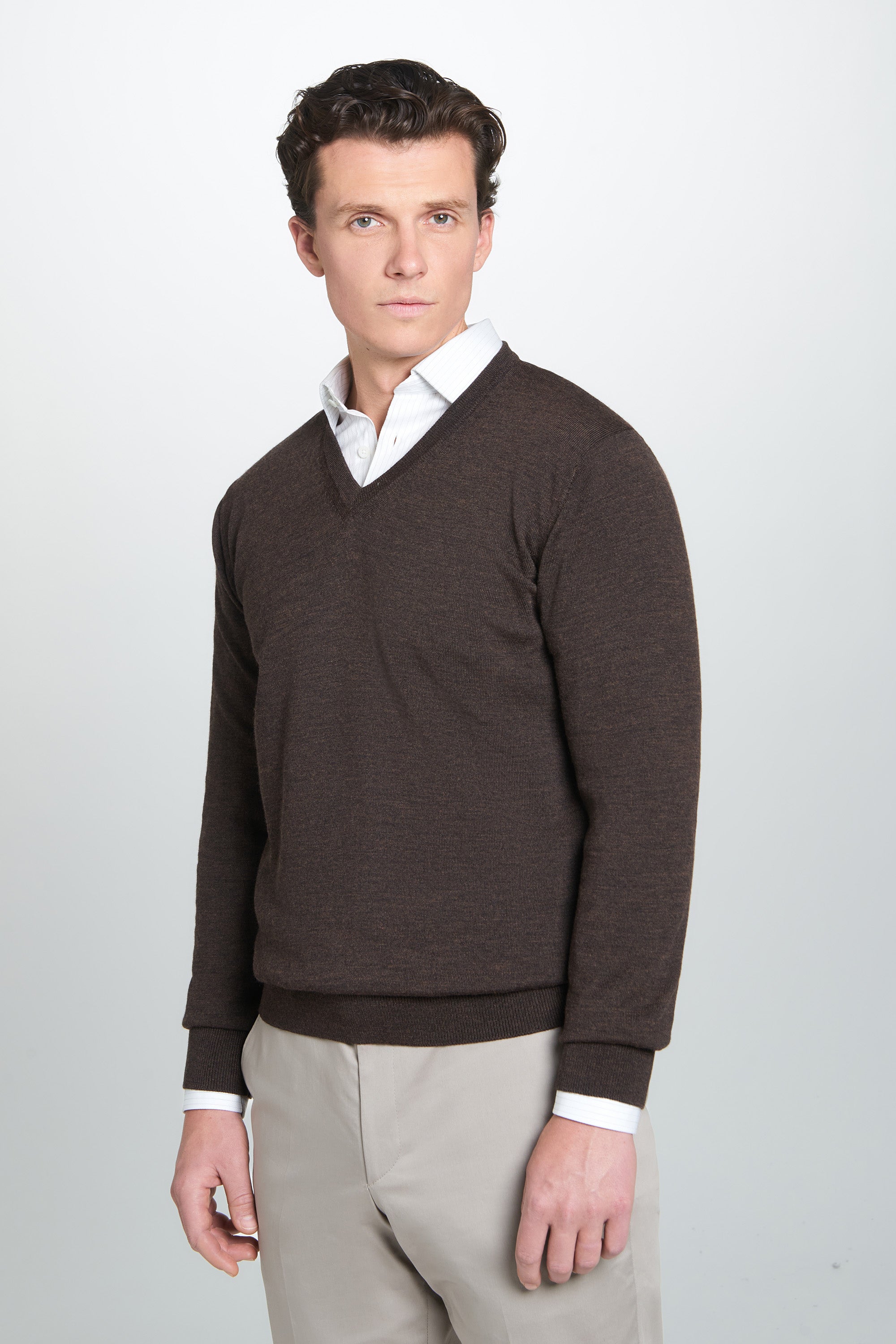 Chocolate Merino Wool V-Neck Sweater