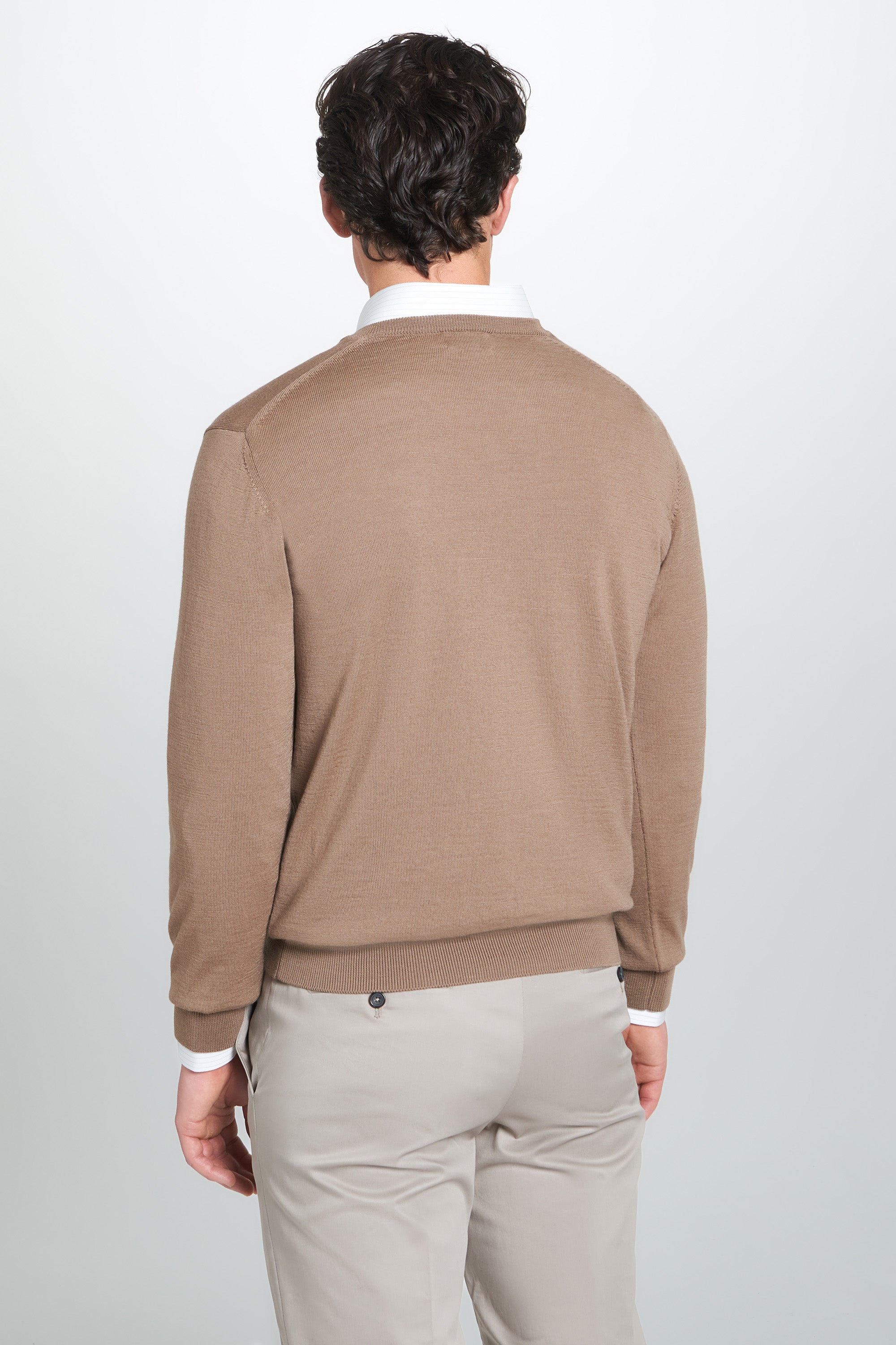 Camel Merino Wool V-Neck Sweater