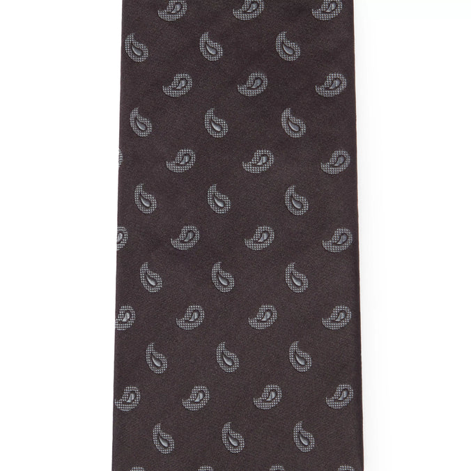 Black & Grey Paisley Motif Silk Woven Tie
