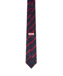Navy Blue & Red Single Stripe Silk Woven Tie
