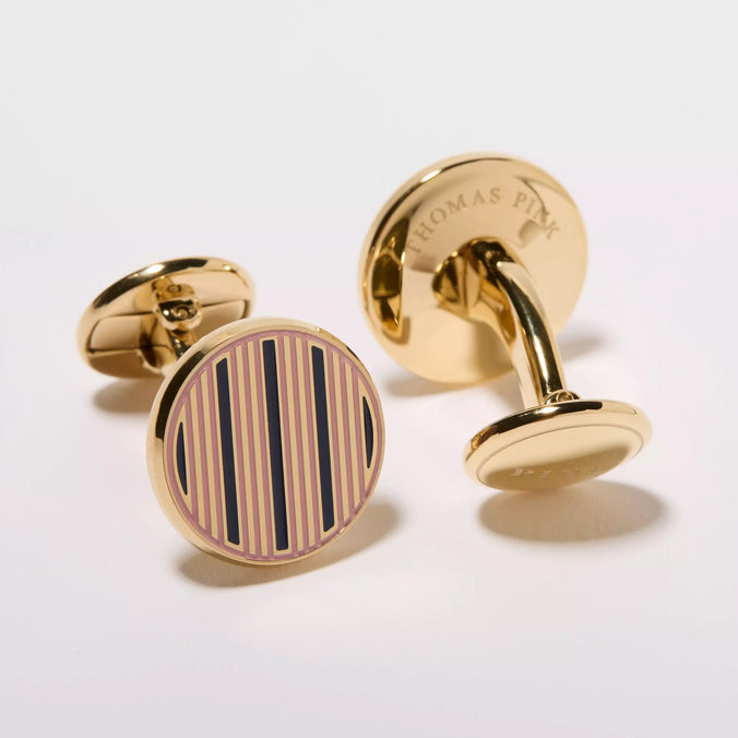Pale Pink & Blue Enamel Striped Cufflinks