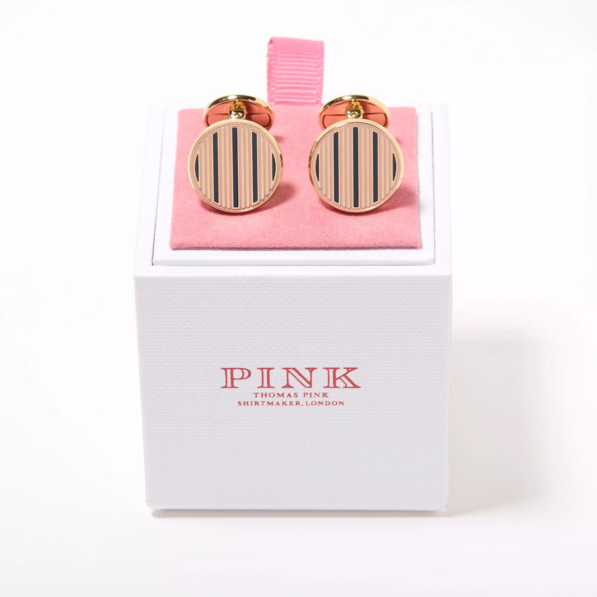 Pale Pink & Blue Enamel Striped Cufflinks