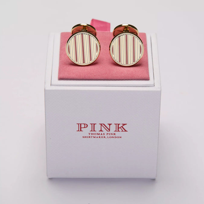 Pink & White Enamel Striped Cufflinks