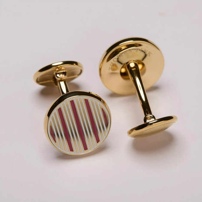 Pink & White Enamel Striped Cufflinks