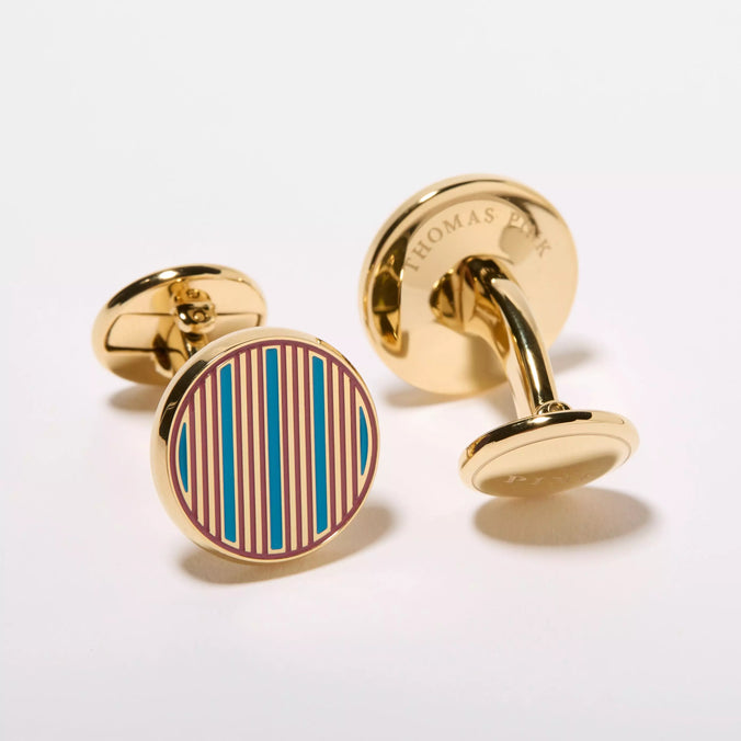 Turquoise Blue & Pink Enamel Striped Cufflinks