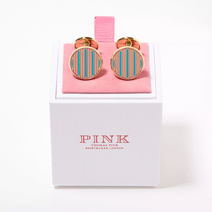 Turquoise Blue & Pink Enamel Striped Cufflinks