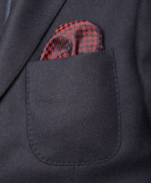 Navy Blue & Red Houndstooth Woven Silk Pocket Square