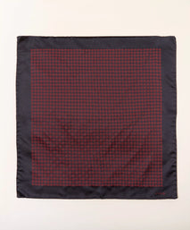 Navy Blue & Red Houndstooth Woven Silk Pocket Square