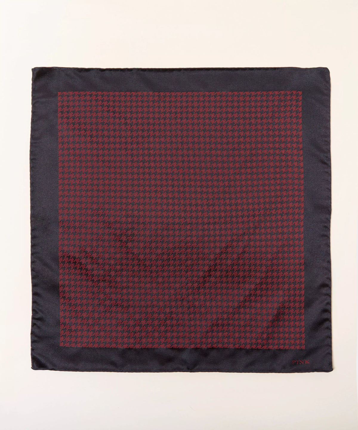 Navy Blue & Red Houndstooth Woven Silk Pocket Square