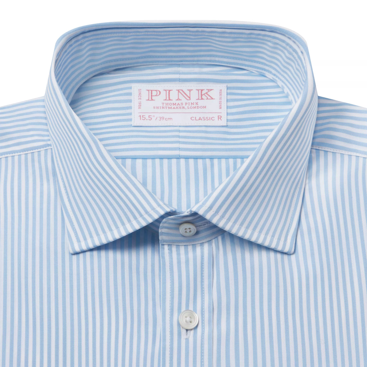 Pale Blue & White Classic Fit Core Poplin Bengal Stripe Formal Shirt