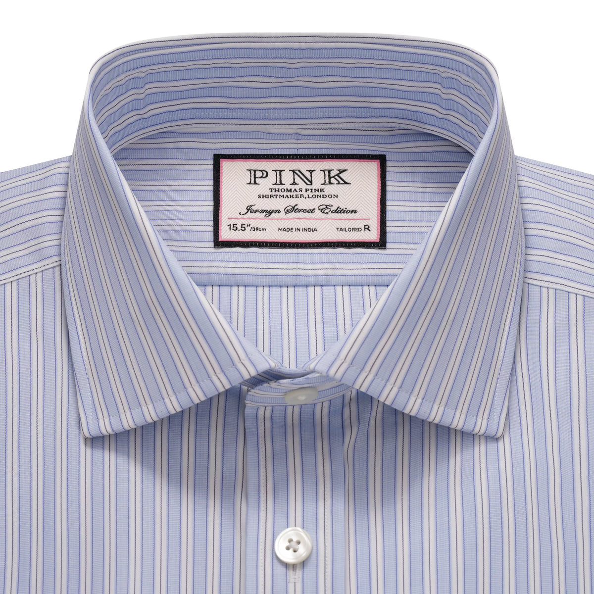 Blue & White Tailored Fit Formal End on End Track Stripe Shirt