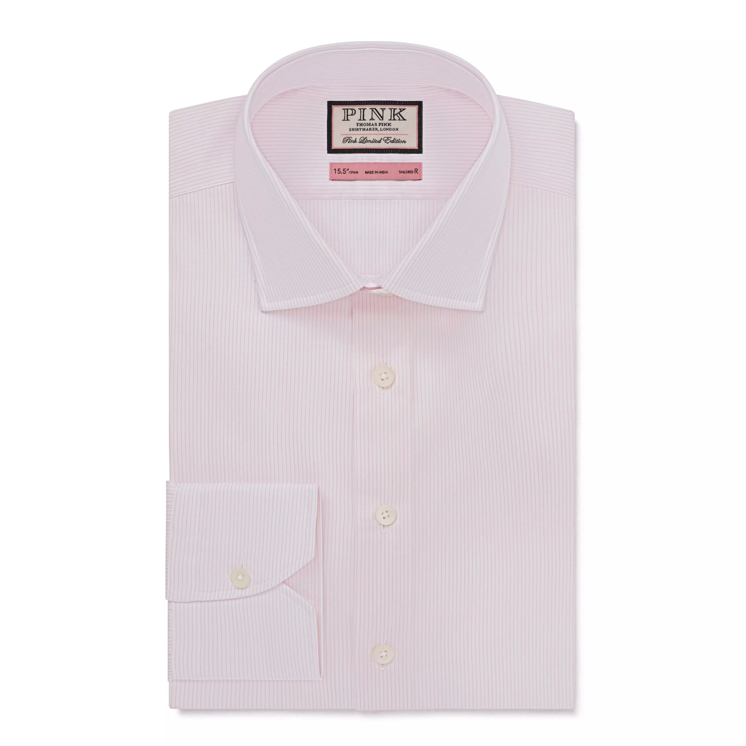 Pale Pink & White Tailored Fit Formal Precise Hairline Stripe Shirt