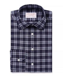 Pale Blue & Blue Tailored Fit Plaid Melange Check Formal Shirt