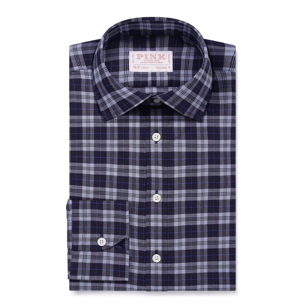 Pale Blue & Blue Tailored Fit Plaid Melange Check Formal Shirt