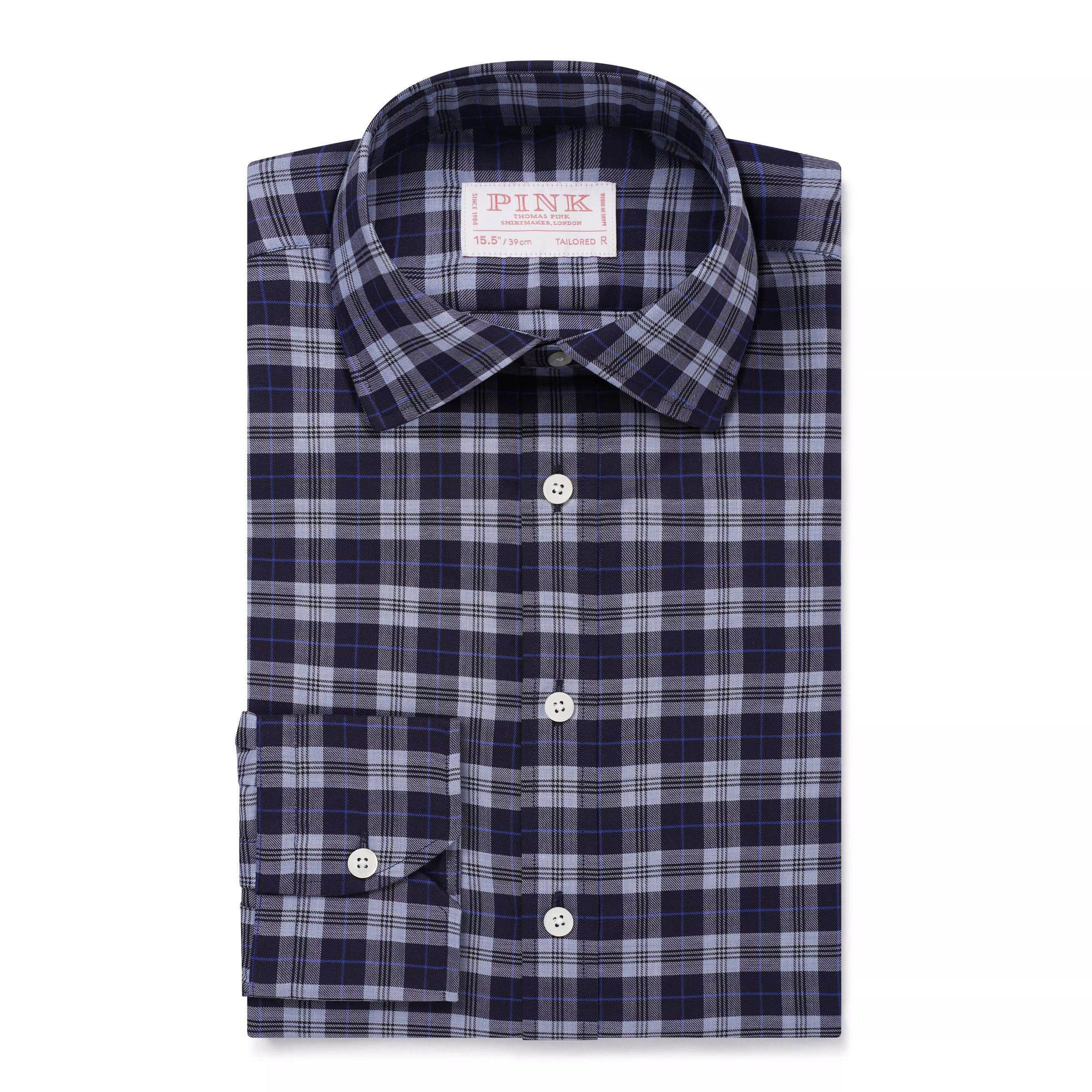 Pale Blue & Blue Tailored Fit Plaid Melange Check Formal Shirt