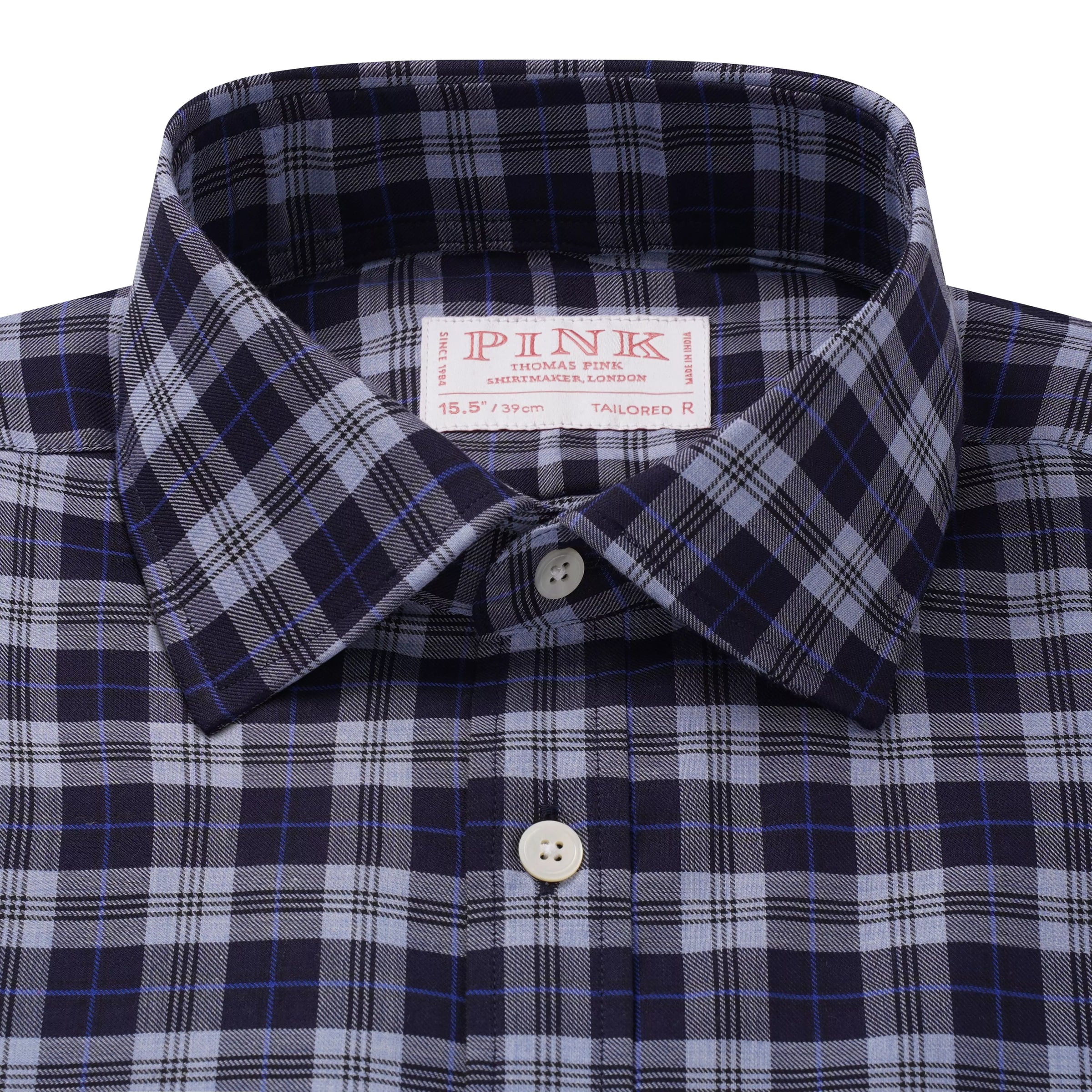 Pale Blue & Blue Tailored Fit Plaid Melange Check Formal Shirt