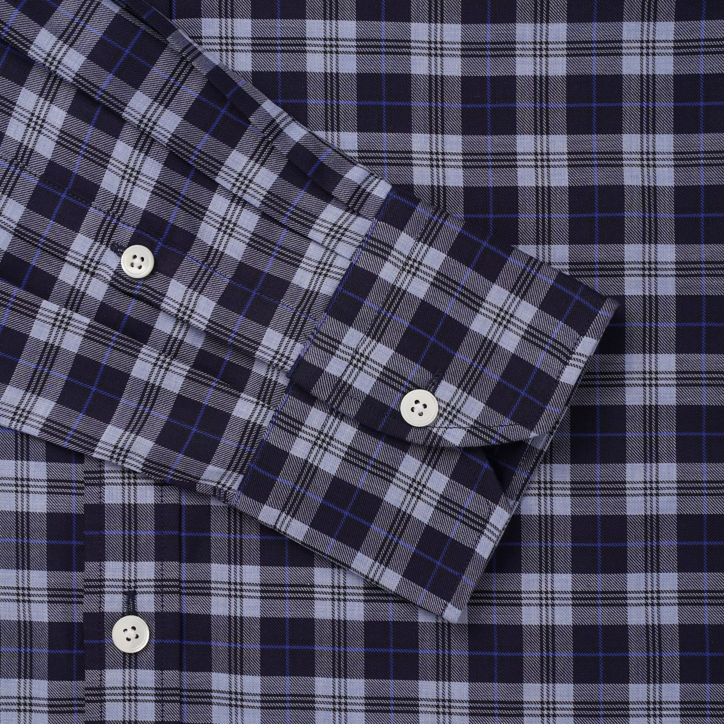 Pale Blue & Blue Tailored Fit Plaid Melange Check Formal Shirt