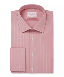 Pink & White Classic Fit Double Cuff Downing Pin Stripe Formal Shirt
