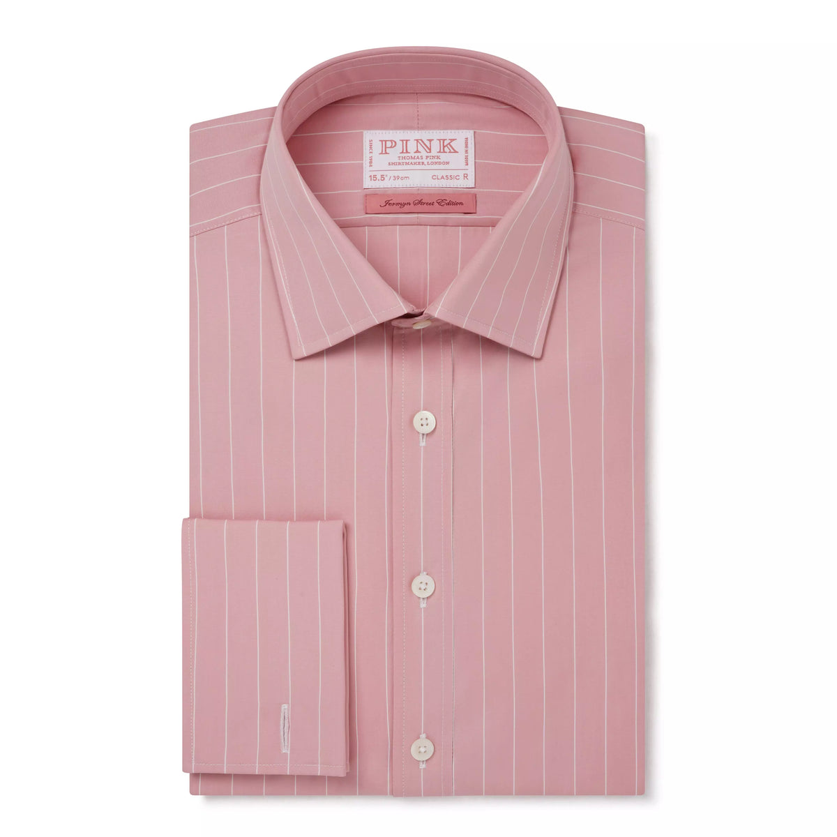 Pink & White Classic Fit Double Cuff Downing Pin Stripe Formal Shirt