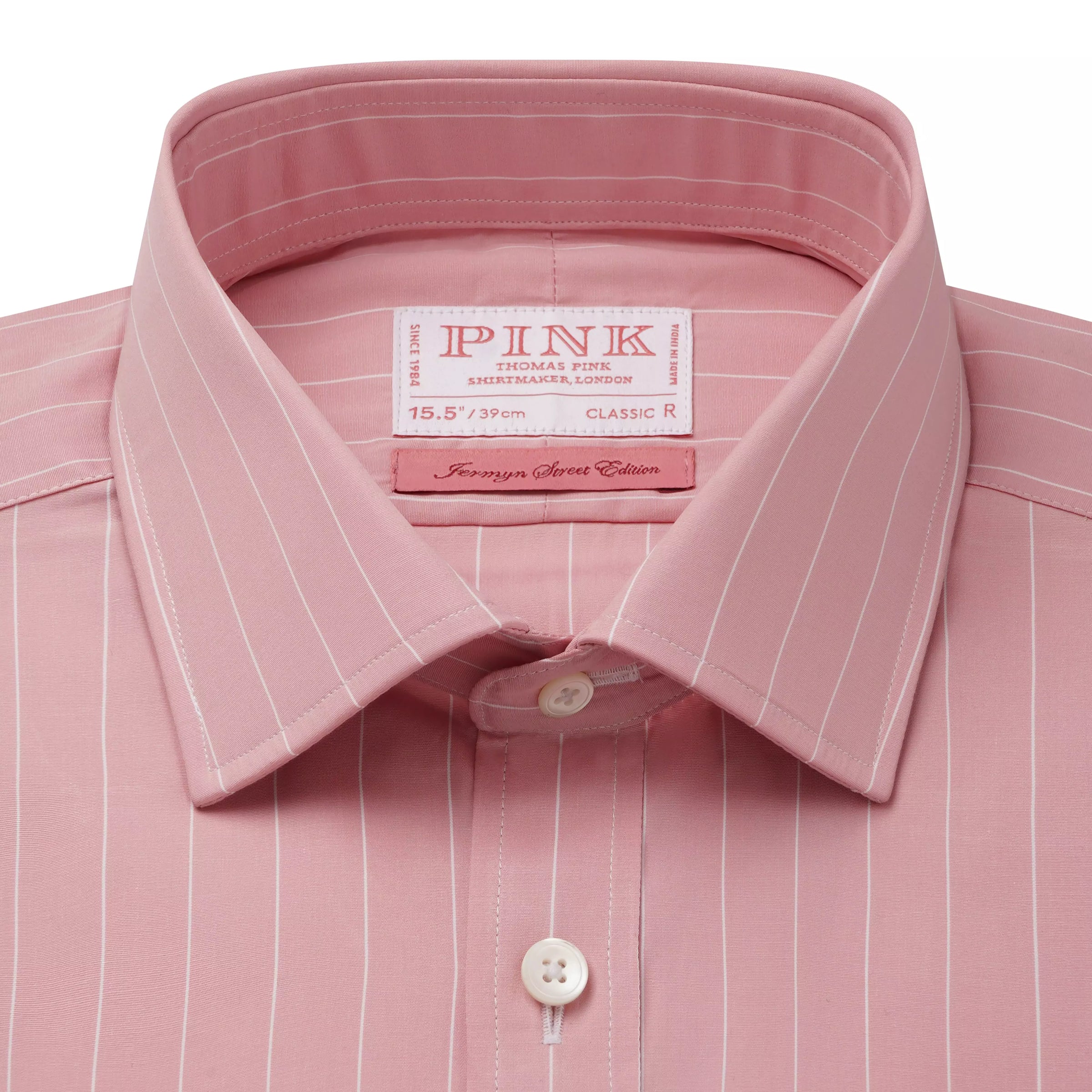 Pink & White Classic Fit Double Cuff Downing Pin Stripe Formal Shirt