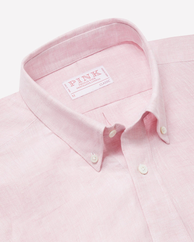 Pale Pink Classic Fit Essential Linen Button Down Smart Casual Shirt