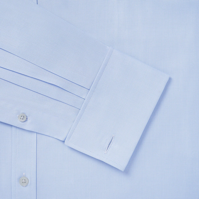 Pale Blue & White Classic Fit Double Cuff Puppytooth Formal Shirt