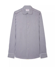 Navy Blue & White Tailored Fit Smart Casual Striped Oxford Shirt